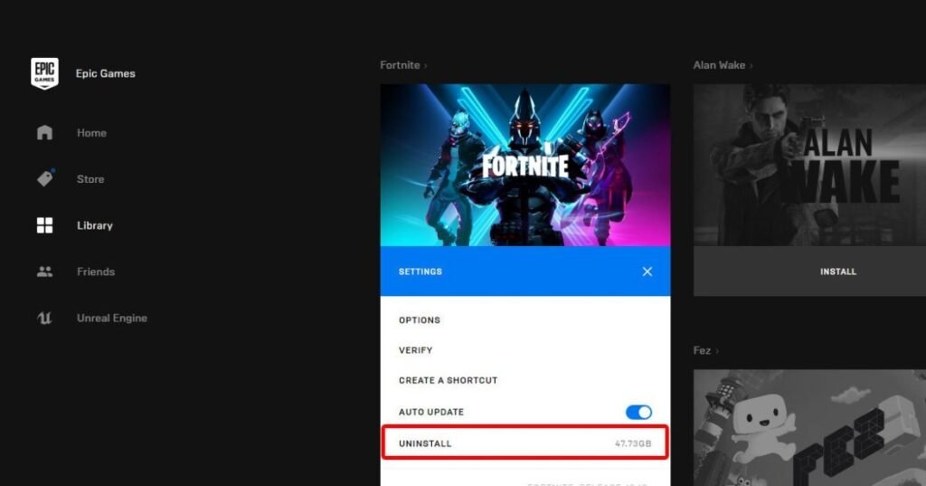 Uninstall to Move Fortnite Installation